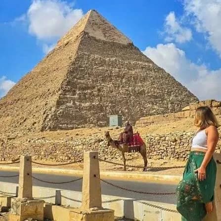 Visitor viewing a pyramid at Giza