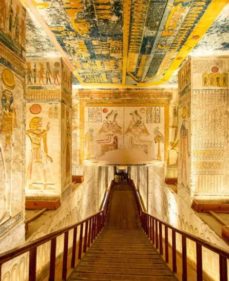 Painted ceiling and walls inside a royal tomb in the Valley of the Kings