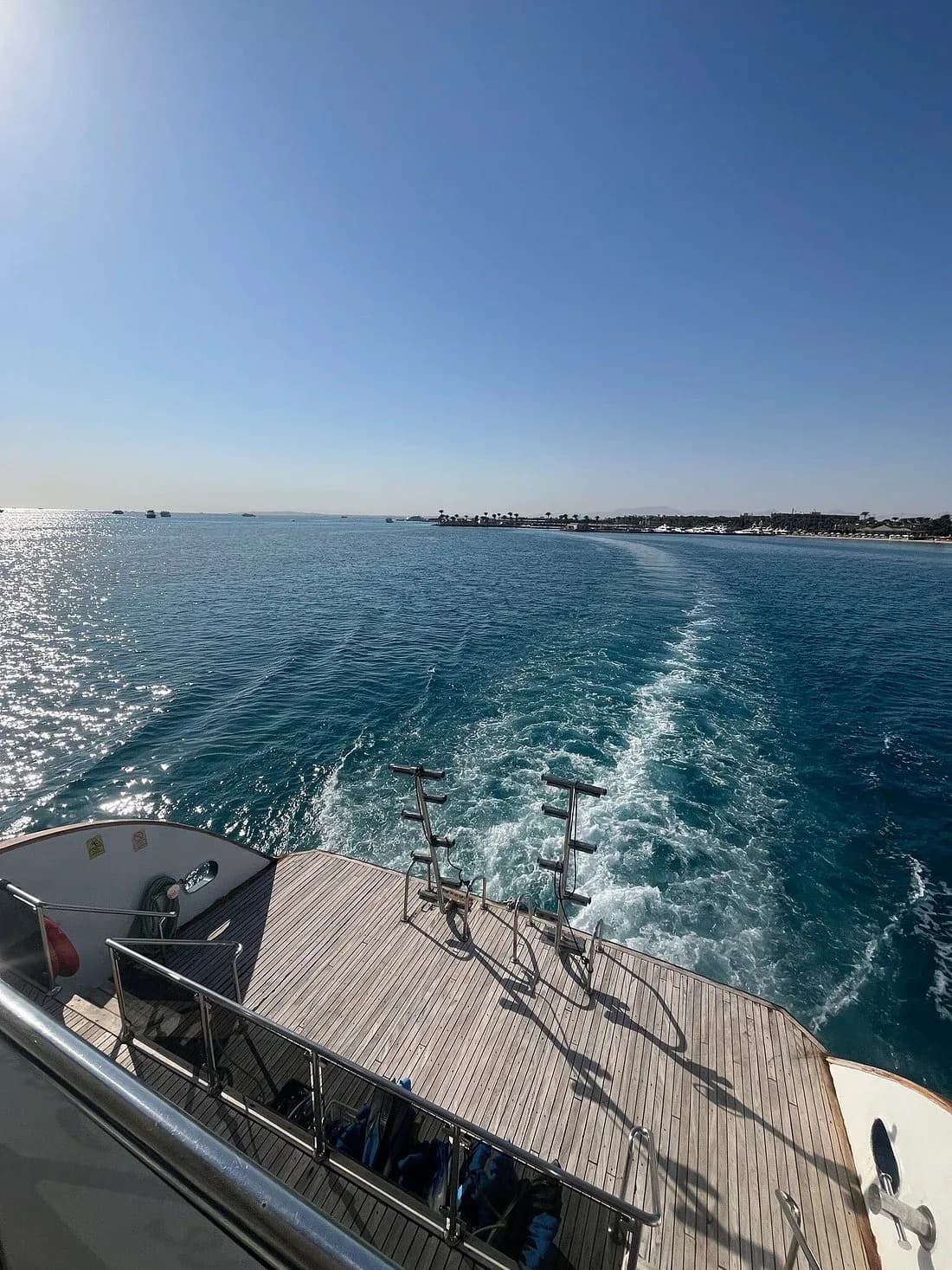View from the boat deck of the wake crossing the Red Sea