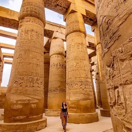 Decorated columns inside Karnak Temple