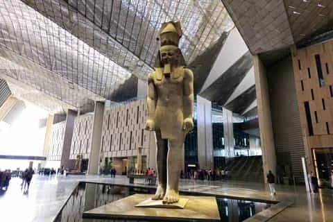 Ancient statue gallery inside the Grand Egyptian Museum