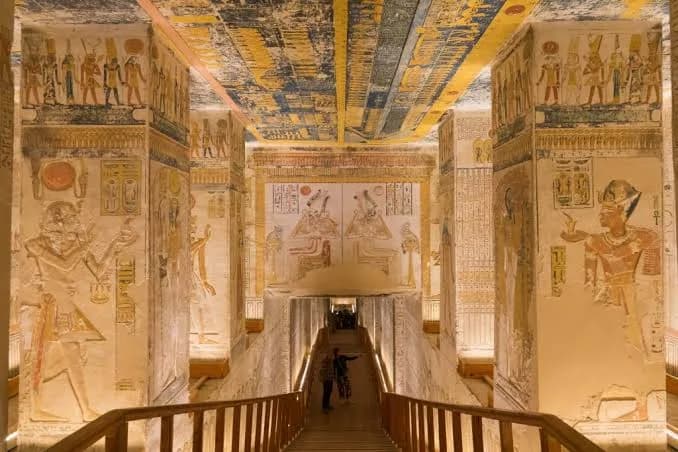Colourful ancient tomb interior in Luxor